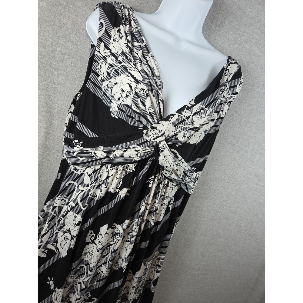 SOMA Jersey Knit Dress XL Black White Floral Sleeveless Twist Front Whimsigoth - Picture 2 of 6